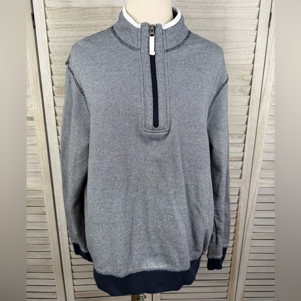 COPPER & OAK (The Authentic) Men's Blue/White Striped 1/4 Zip Sweatshirt-Large